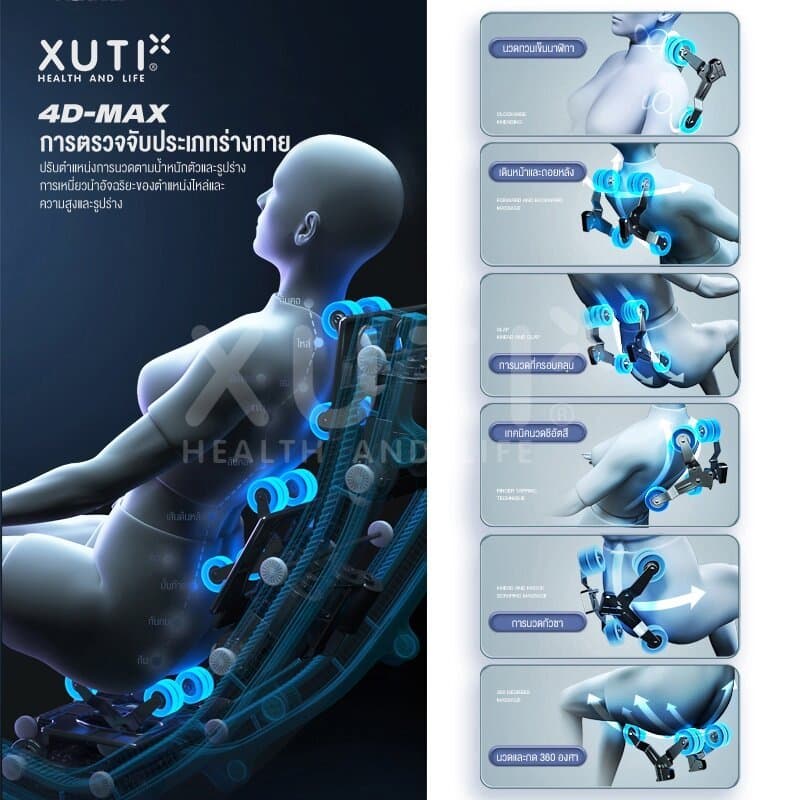 XUTI รุ่น A60/PRO เก้าอี้นวดอัตโนมัติราง SL รีโมทคอนโทรลบลูทูธ มอบประสบการณ์ผ่อนคลายเหนือระดับ https://lnwchill.com
