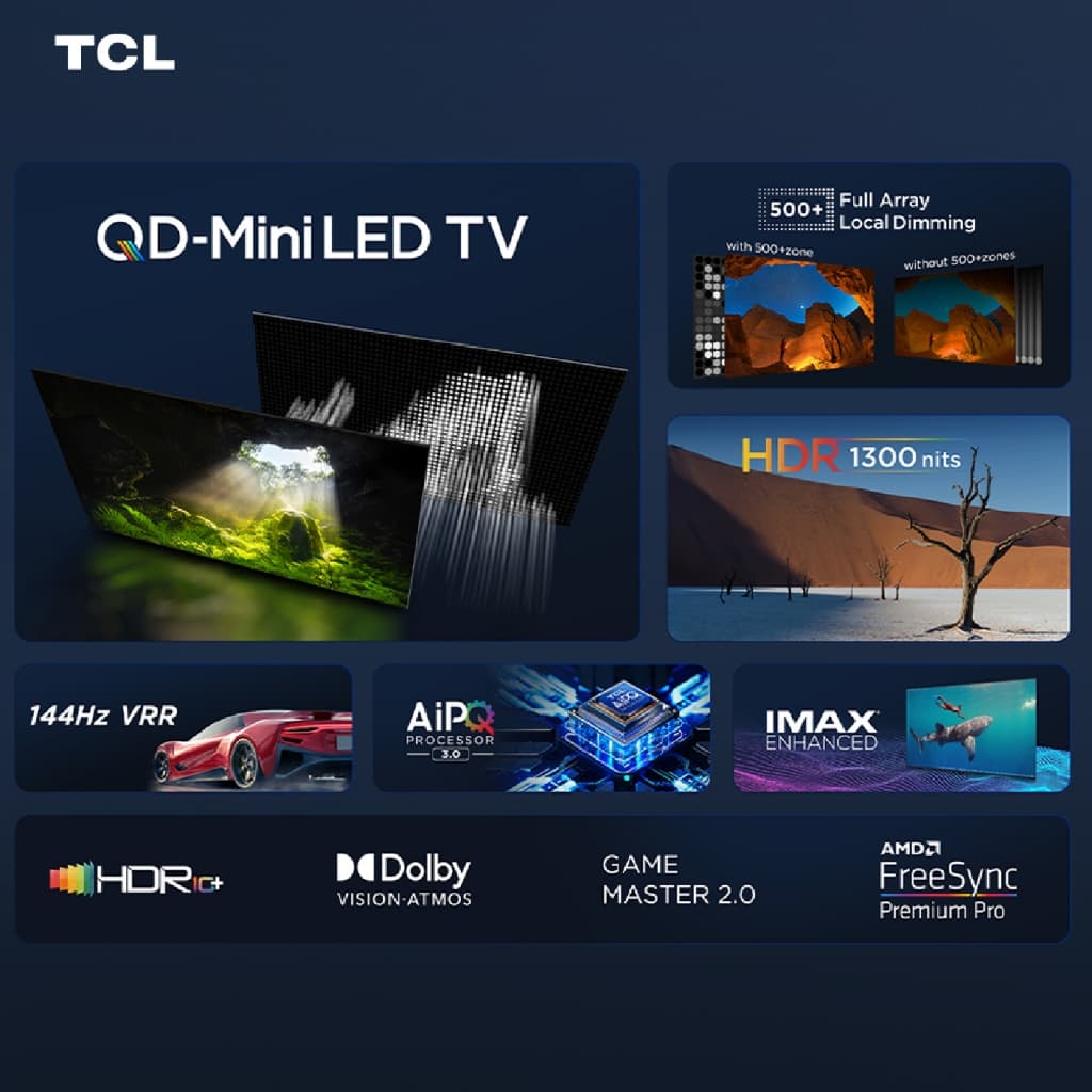 TCL ทีวี 65 นิ้ว 4K Mini QLED Google TV รุ่น 65QM8B ระบบปฏิบัติการ Google/Gaming TV/Netflix & Youtube & 144HZ VRR - Wifi https://lnwchill.com