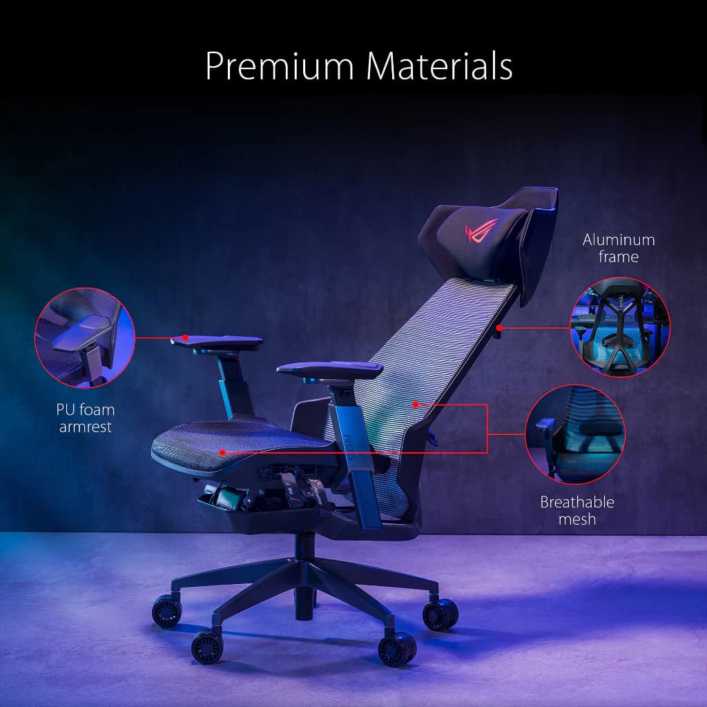 ASUS ROG Gaming Gear - ROG Destrier Ergo Gaming Chair E-Sport เก้าอี้สีดำ เก้าอี้เกมมิ่ง เกรดพรีเมี่ยม เก้าอี้เบาะ นุ่ม สบาย ระบายอากาศดีเยี่ยม ตามหลักสรีระศาสตร์ ลดอาการปวดเมื่อย 90GC0120-MSG010 https://lnwchill.com