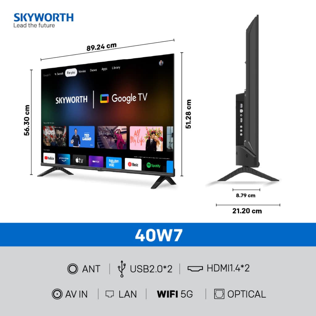 SKYWORTH TV รุ่น 40W7 ทีวีขนาด 40 นิ้ว Google Smart TV FHD 1080P HDR10 Remote Voice Control HD Netflix &Youtube https://lnwchill.com