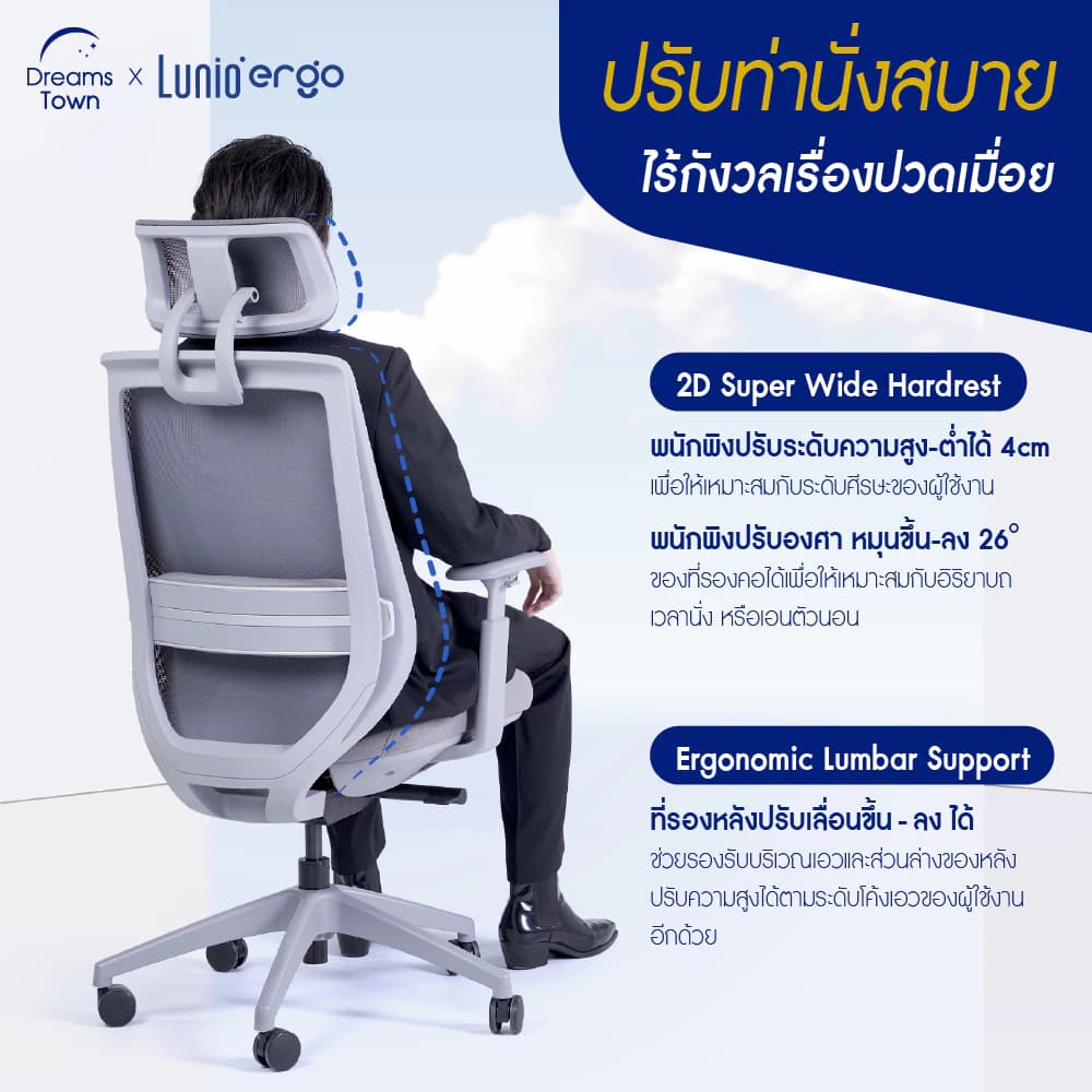 Lunio Ergo เก้าอี้ทำงาน เพื่อสุขภาพ เก้าอี้สีดำ เก้าอี้สีเทา มาตรฐาน USA ออกแบบเพื่อรองรับสรีระตามสรีรศาสตร์ Ergonomic ระบายอากาศดีเยี่ยม ไร้กังวลเรื่องปวดเมื่อย รุ่น Apollo https://lnwchill.com