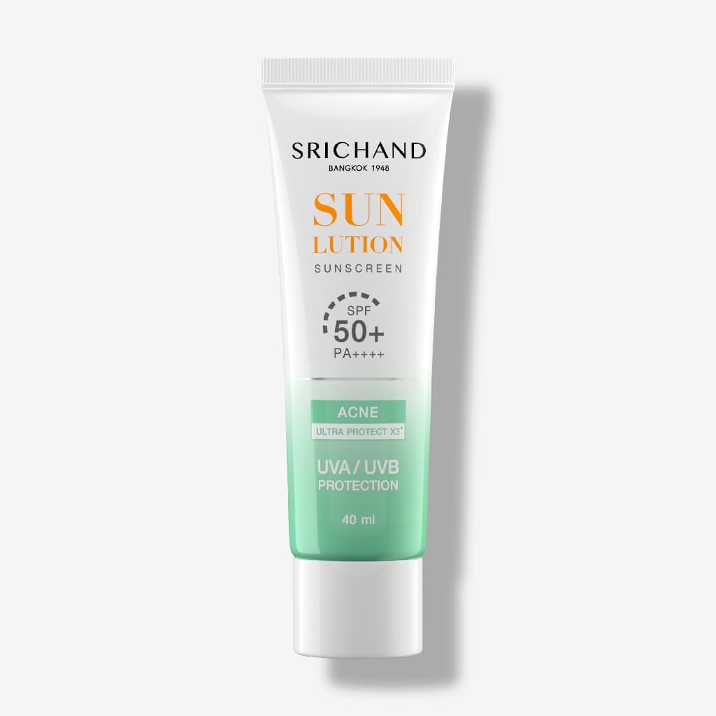 Srichand กันแดดสกินแคร์ สูตรคุมมันคุมสิว ซันลูชั่น แอคเน่ แคร์ ซันสกรีน เอสพีเอฟ 50+ พีเอ++++ ขนาด 40 มล. https://lnwchill.com