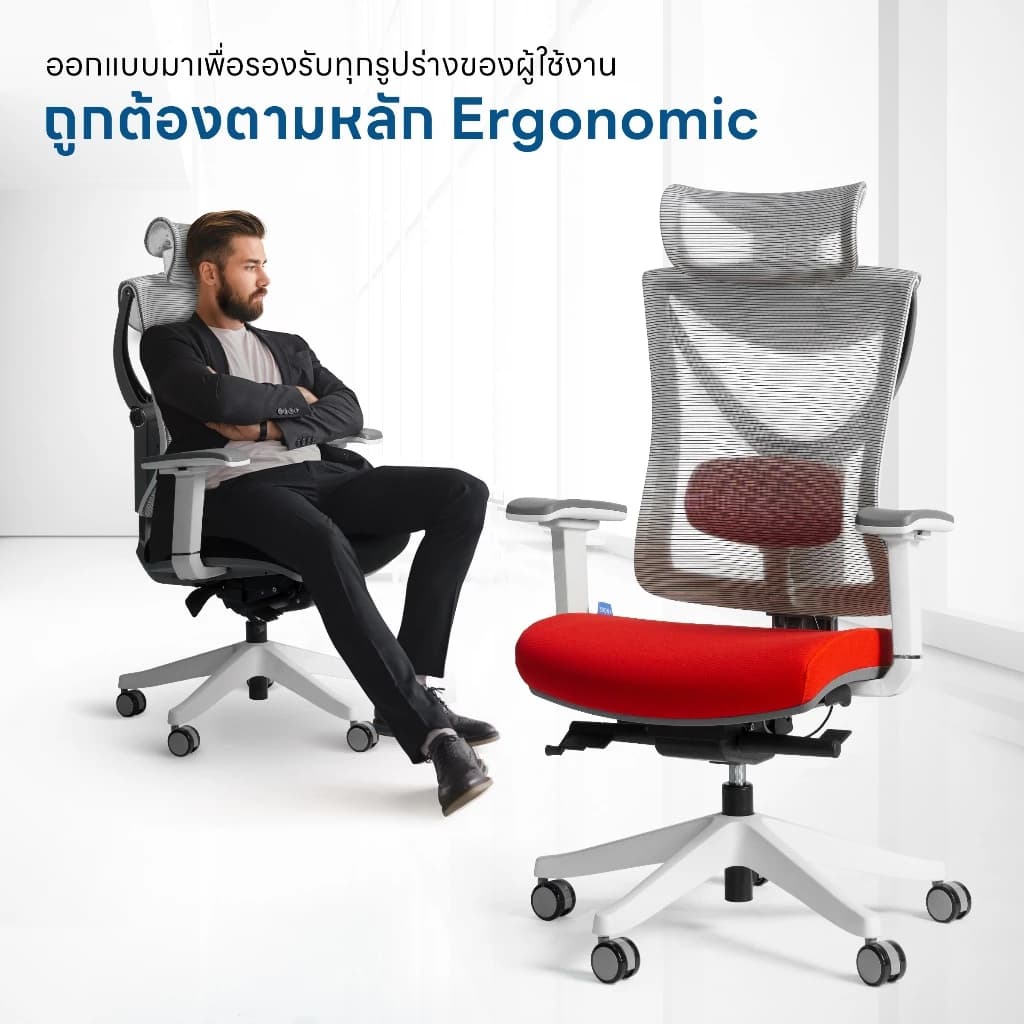 DESKSPACE เก้าอี้ทำงานเพื่อสุขภาพ รุ่น Tuli เบาะผ้า Ergonomic Chair ปรับระดับความสูงของพนักพิงได้ https://lnwchill.com