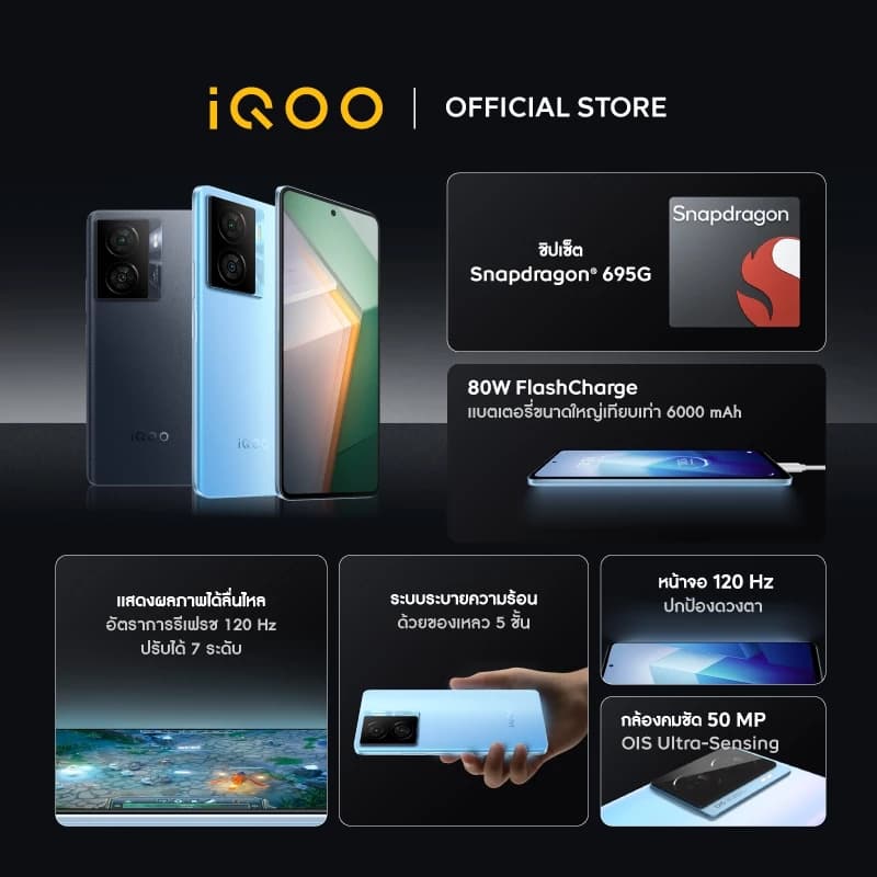 iQOO Z7x 5G Snapdragon 695 5G | 6000mAh + FlashCharge 80w | 6.64 นิ้ว IPS-120Hz | ประกันศูนย์ 1ปี https://lnwchill.com