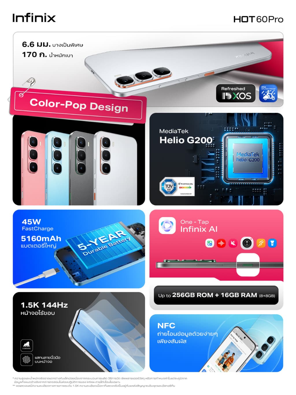 Infinix รุ่น X6885 HOT 60 Pro ชิป Helio G200 RAM 16GB จอ 1.5K AMOLED 144Hz เพื่อประสิทธิภาพการใช้งานและความบันเทิงที่เหนือระดับ https://lnwchill.com