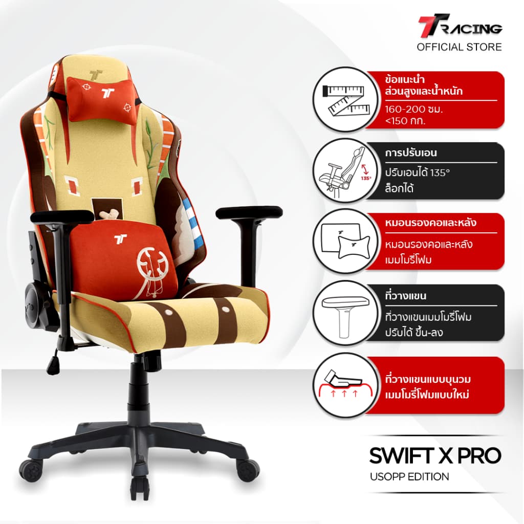 TTRacing รุ่น Swift X Pro Air Threads Fabric Gaming Chair Usopp One Piece Edition เก้าอี้เกมมิ่งดีไซน์นักรบแห่งท้องทะเล รองรับสรีระ นั่งสบาย https://lnwchill.com