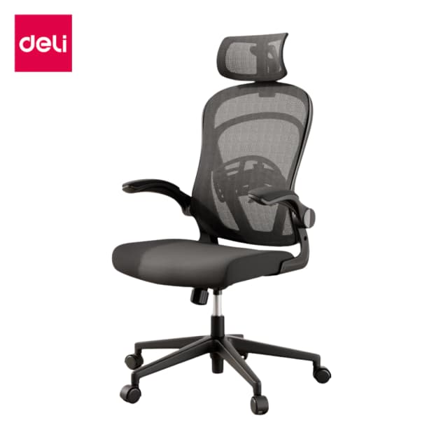 Deli เก้าอี้ทำงานเพื่อสุขภาพ นุ่มสบาย ตามหลักสรีระศาสตร์ Ergonomic เก้าอี้สีดำ เก้าอี้สีเทา ระบายอากาศดีเยี่ยม เก้าอี้ทำงาน เก้าอี้ออฟฟิศ ที่นั่งสำนักงาน พร้อมพนักพิงศีรษะ ที่พักขา Ergonomic Office chair