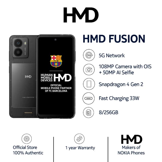 Nokia HMD FUSION 5G (8/256) จอขนาด 6.56" แบตเตอรี่ 5000 mAh กล้องหน้า 50 MP