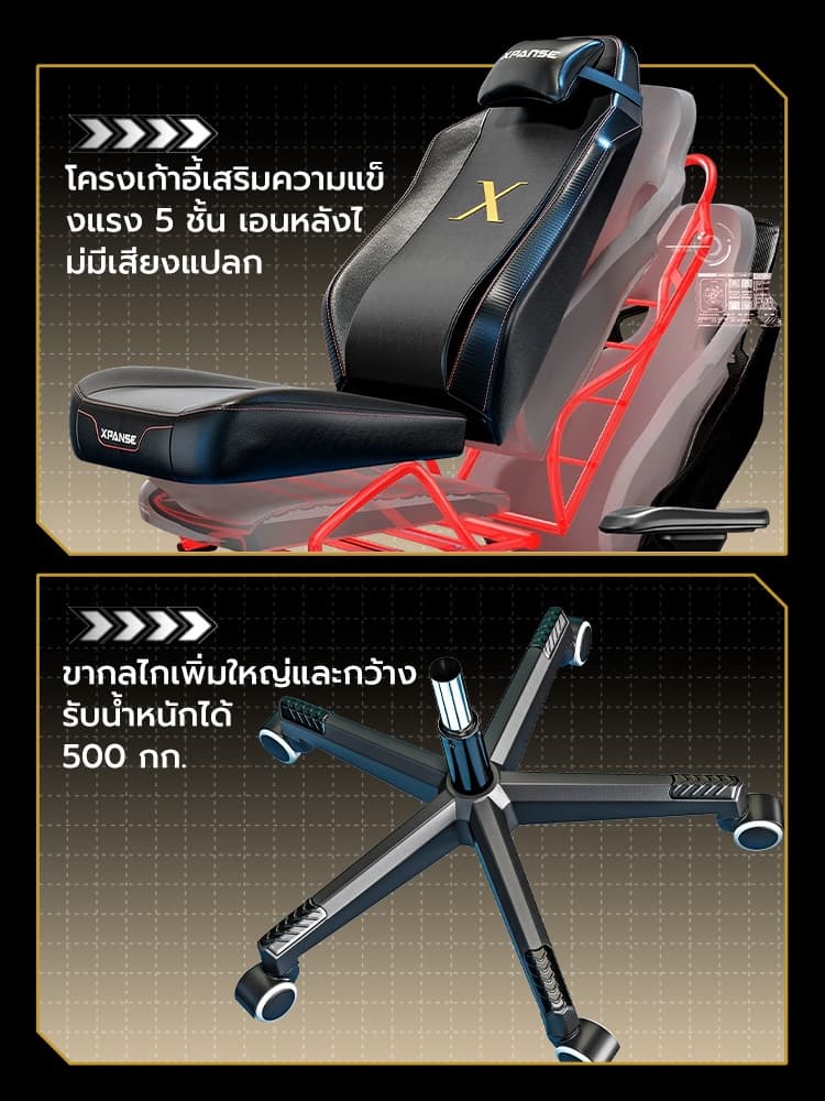 Xpanse รุ่น Ares เก้าอี้เกมมิ่งพยุงหลังแบบไร้แรงโน้มถ่วง ผ้าหนังแท้เย็บมือ ออกแบบตามหลักสรีรศาสตร์ รองรับน้ำหนัก 300 กก สัมผัสความสบายระดับพรีเมียมเพื่อสุขภาพที่ดี https://lnwchill.com