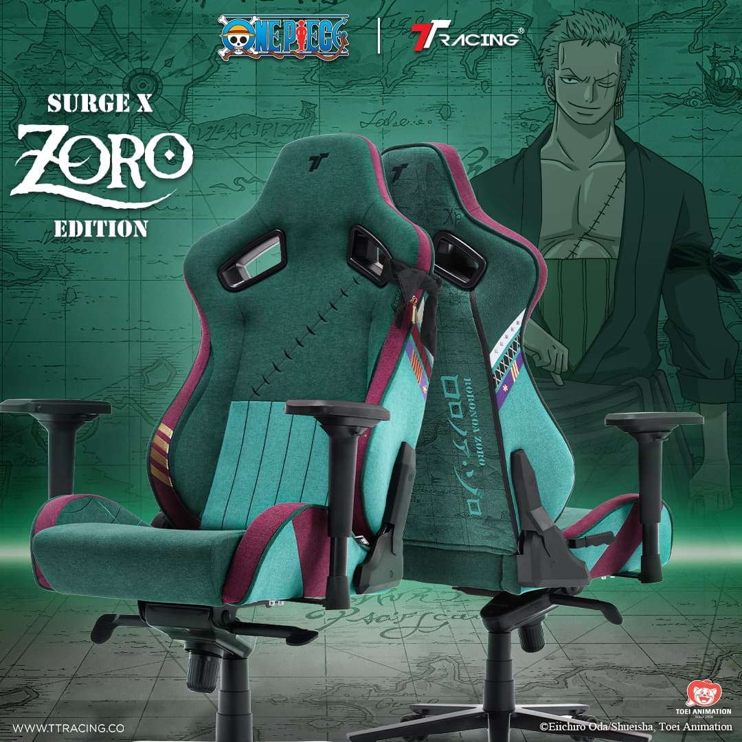 TTRacing รุ่น Surge X Zoro One Piece Edition เก้าอี้เกมมิ่งผ้า Air Threads รองรับสรีระ ปรับเอนได้ 155 องศา ประกัน 2 ปี https://lnwchill.com