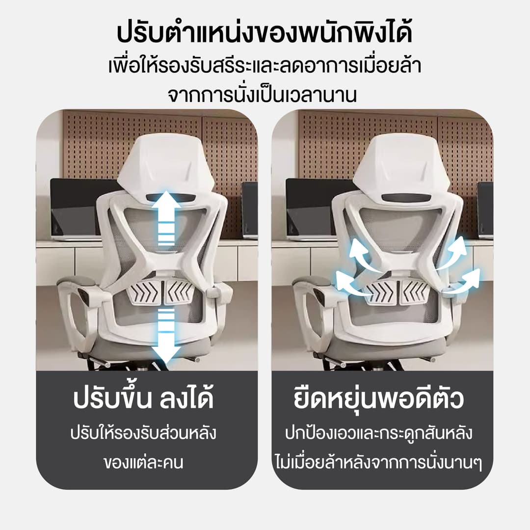 Elife เก้าอี้สุขภาพ รุ่น Ergonomic ปรับได้อิสระด้วยปุ่มกด มี 2 สี พร้อมที่วางเท้า เก้าอี้สำนักงานเพื่อสุขภาพ รองรับสรีระ ลดอาการปวดเมื่อย https://lnwchill.com