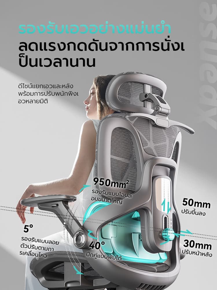 Xpanse รุ่น X905 เก้าอี้สุขภาพระบบรองรับเอว 3 โซน พนักพิงปรับระดับได้ วัสดุพรีเมียมระบายอากาศ ลดอาการปวดเมื่อยจากการนั่งทำงานนานอย่างมีประสิทธิภาพ https://lnwchill.com