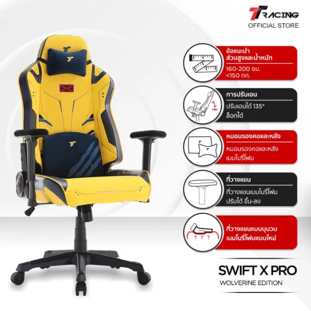 TTRacing Swift X Pro Deadpool Wolverine Edition Gaming Chair Seat Ergonomic E-Sport เก้าอี้สีเหลือง เก้าอี้สีแดง เก้าอี้สำนักงาน เก้าอี้เกมมิ่ง ระบายอากาศดีเยี่ยม