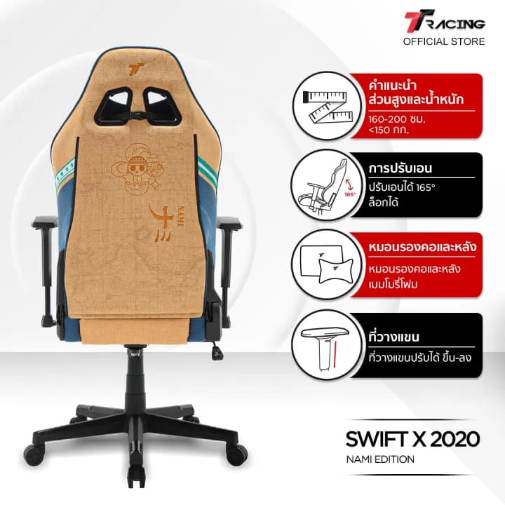 TTRacing Swift X 2020 Nami Edition Gaming Chair เก้าอี้สีเหลือง เก้าอี้เกมมิ่งเพื่อสุขภาพ Ergonomic E-Sport นุ่มสบาย ตามหลักสรีระศาสตร์ เก้าอี้เบาะ นุ่ม เกรดพรีเมี่ยม https://lnwchill.com