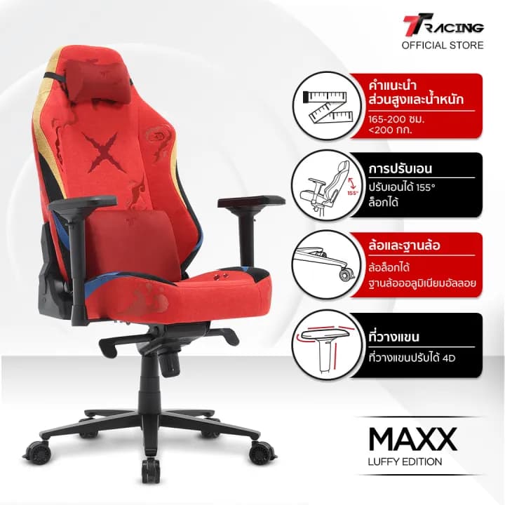 TTRacing Maxx Luffy Edition Gaming Chair Seat เก้าอี้เกมมิ่งเพื่อสุขภาพ Ergonomic E-Sport นุ่มสบาย ตามหลักสรีระศาสตร์ เก้าอี้เบาะ นุ่ม เกรดพรีเมี่ยม https://lnwchill.com